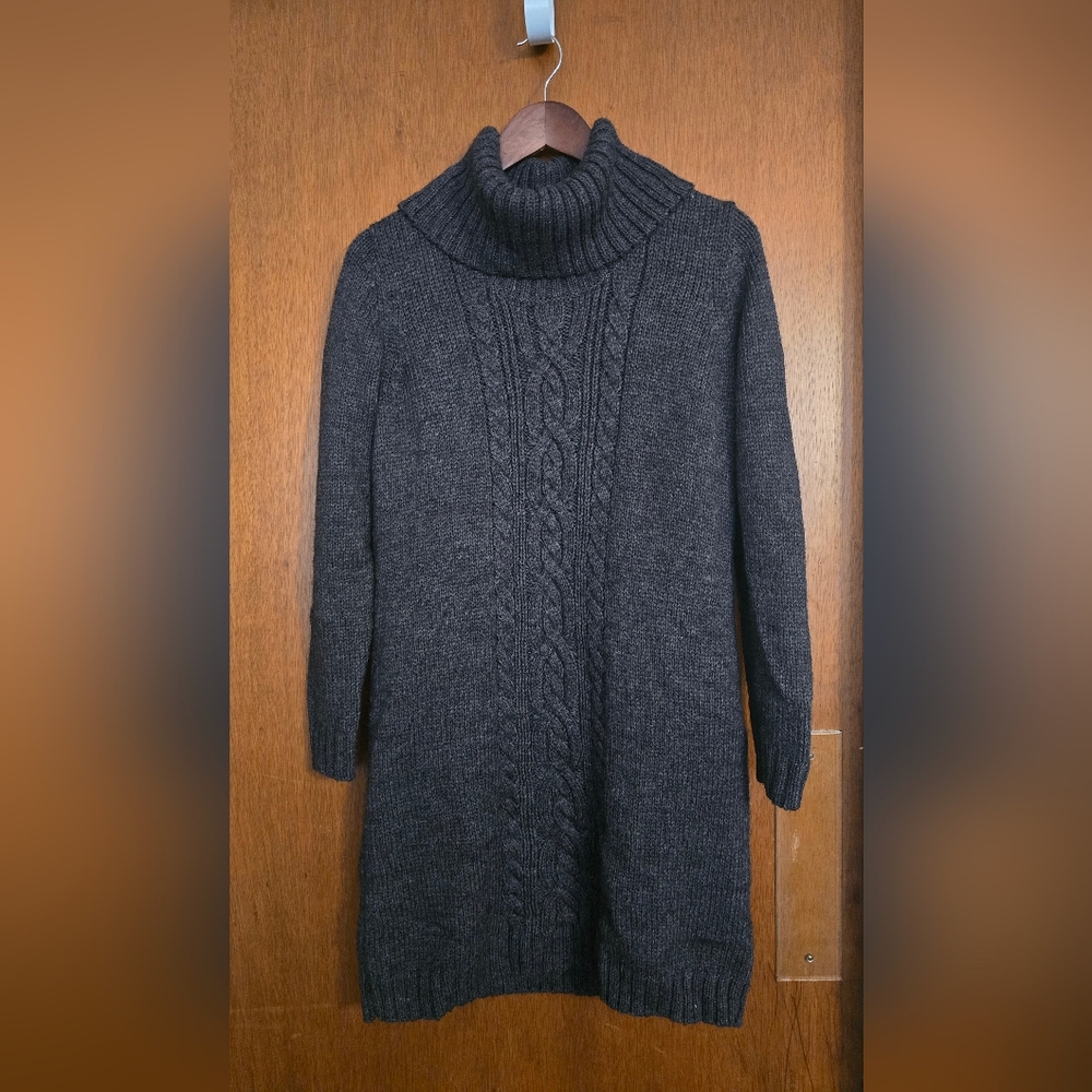 Eddie Bauer Dark Gray Cable Knit Turtleneck Sweater Tunic/Dress